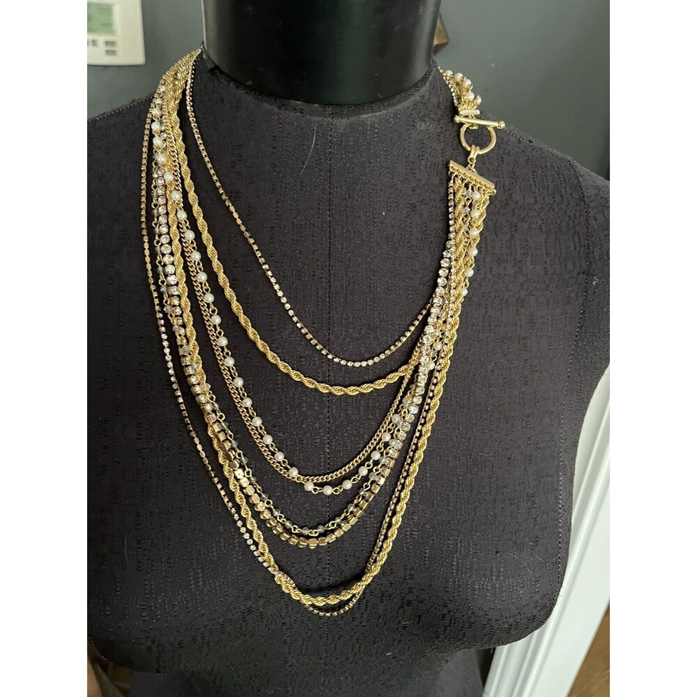 Statement Layered Multi Strand Chain & Rhinestone… - image 5